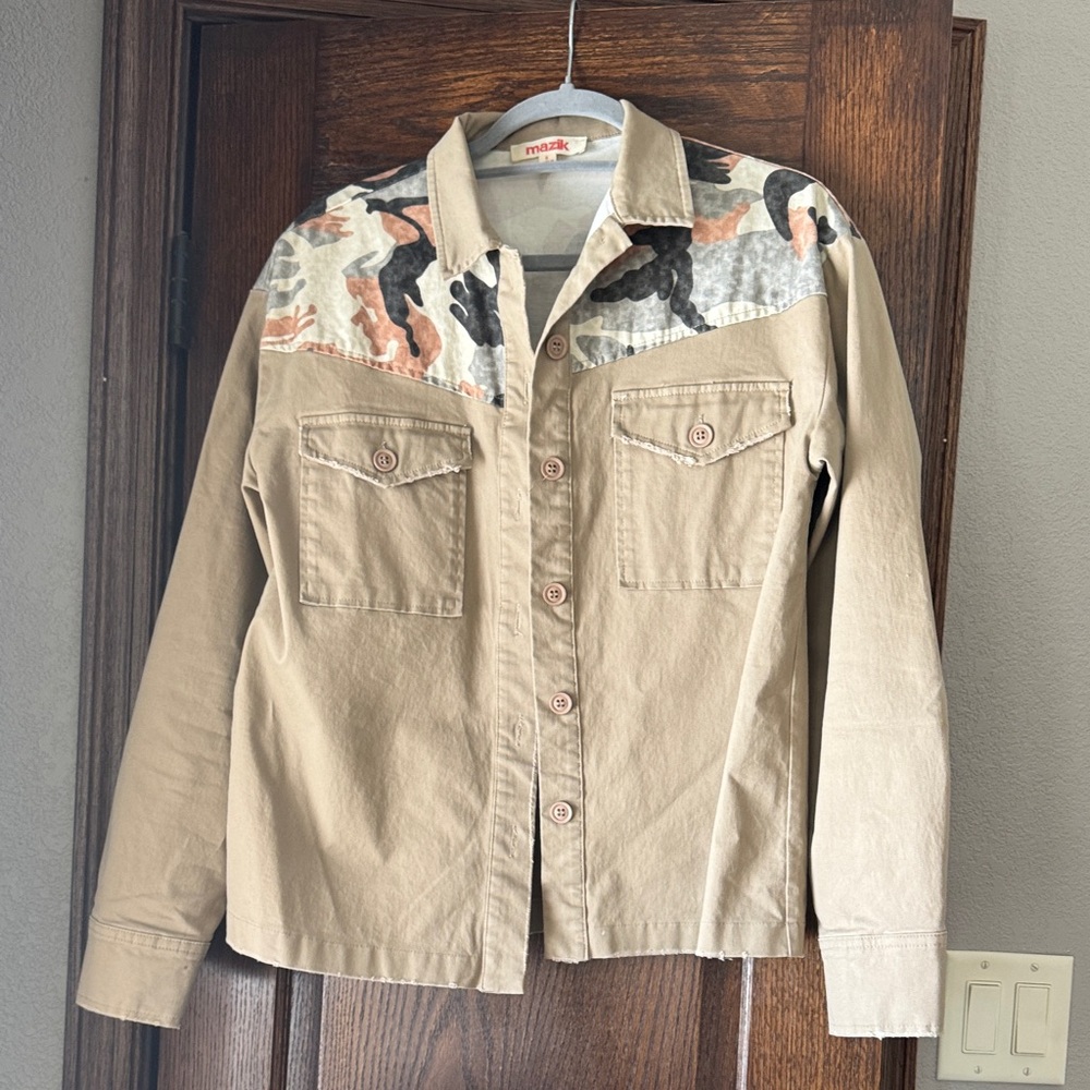 Mazik Tan and Gray Shirt Jacket